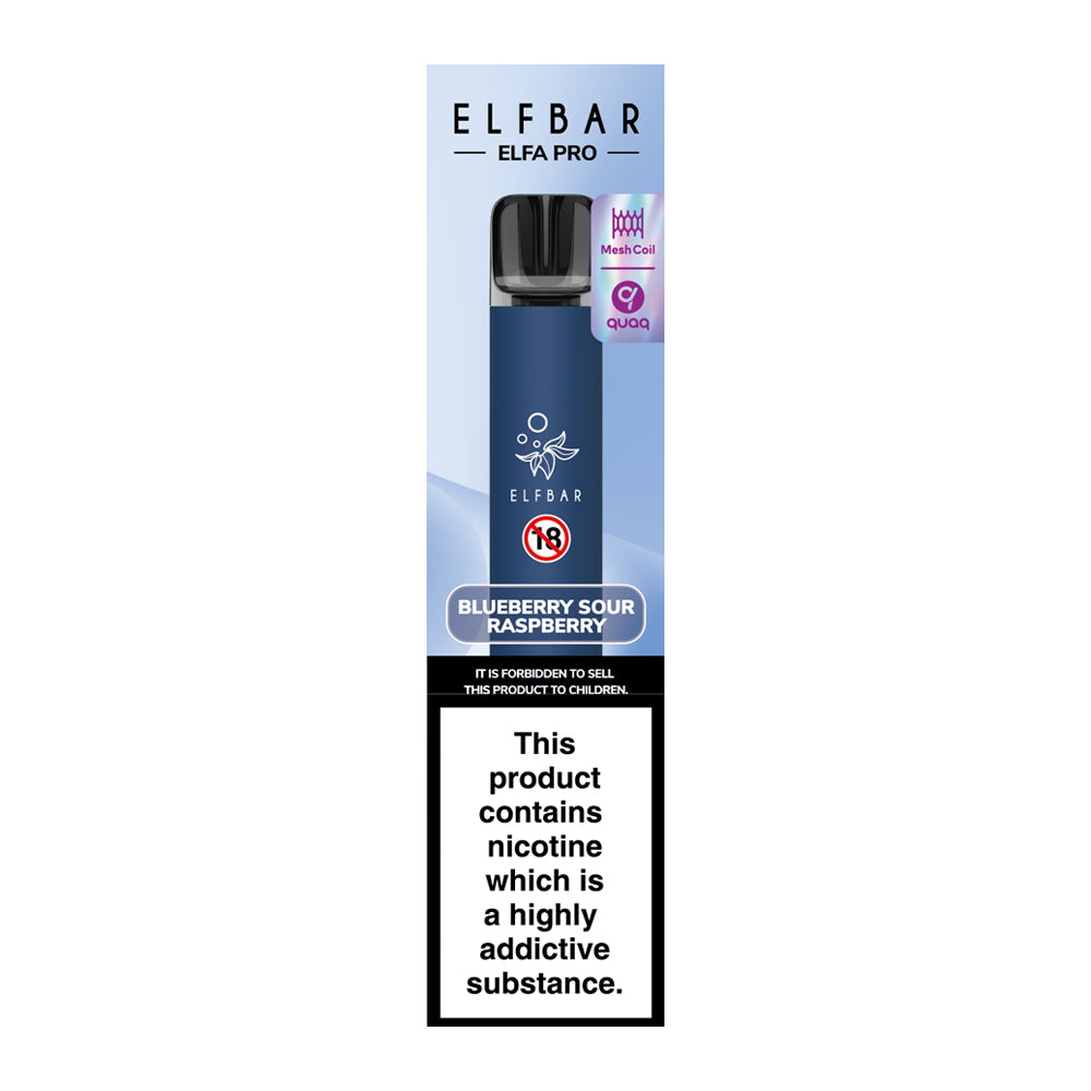 Rechargeable Elf Bar Pro Kit. 10 Navy Blue pens filled with Blueberry Sour Raspberry. 10 pack
