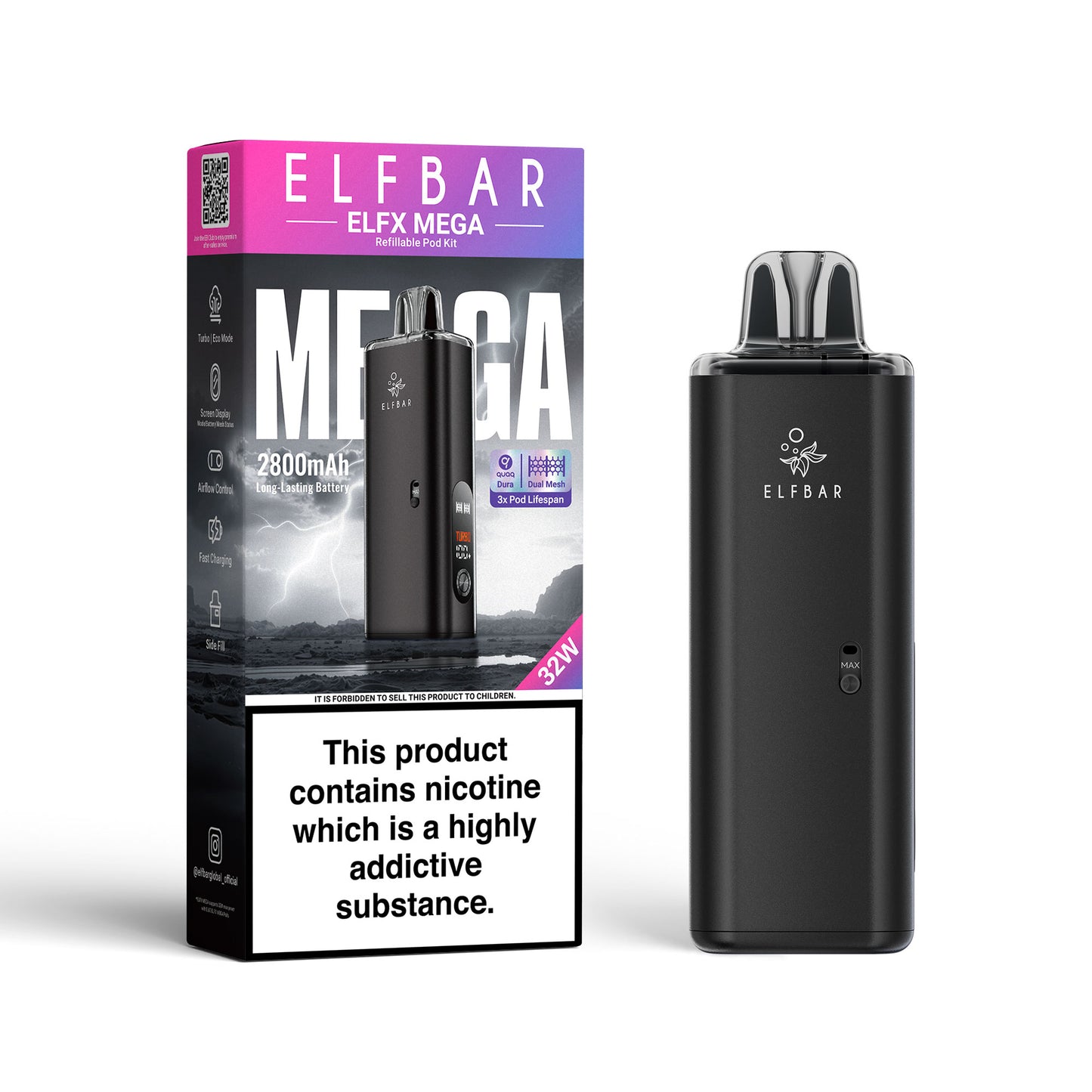 Elf Bar ELFX Mega Pod Kit - BLACK. Pack of 1