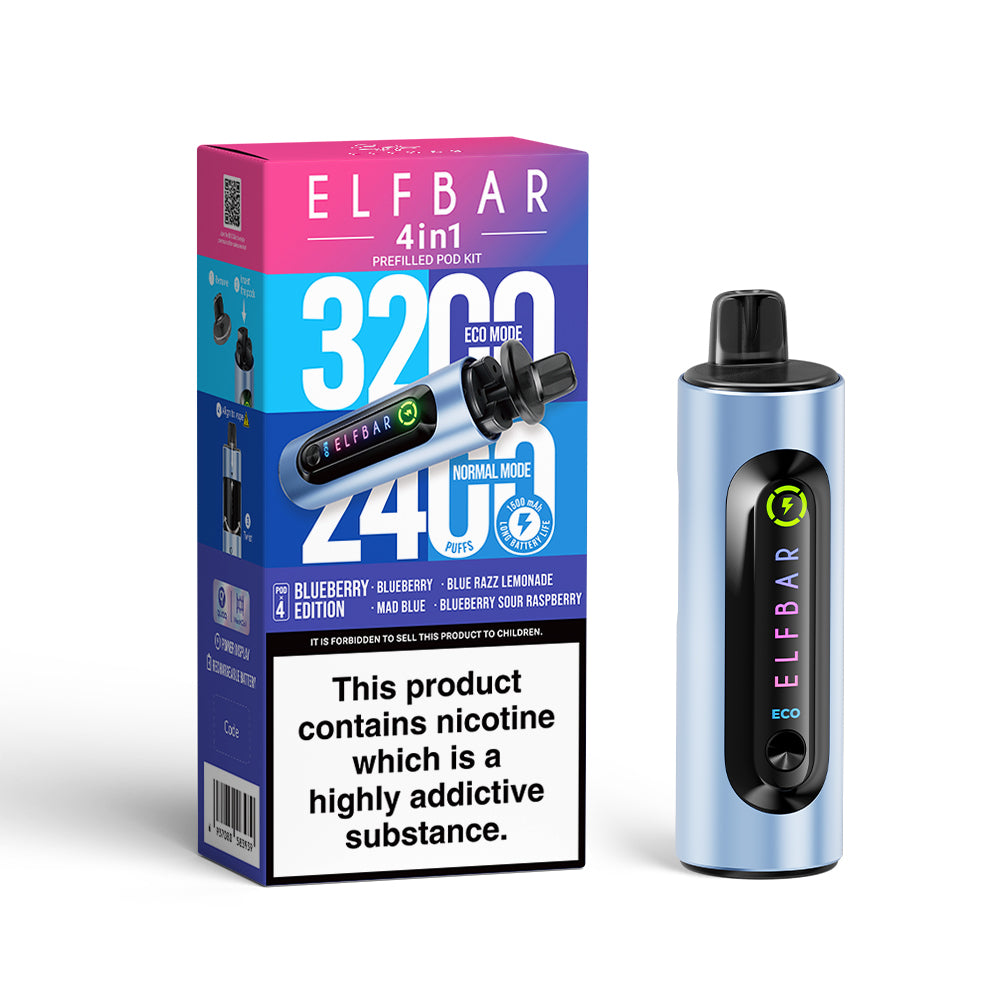 Elf Bar 4 in 1 - Blueberry Edition - Blueberry Sour Raspberry - Blueberry - Blue Razz Lemonade - Mad Blue - 5 pack