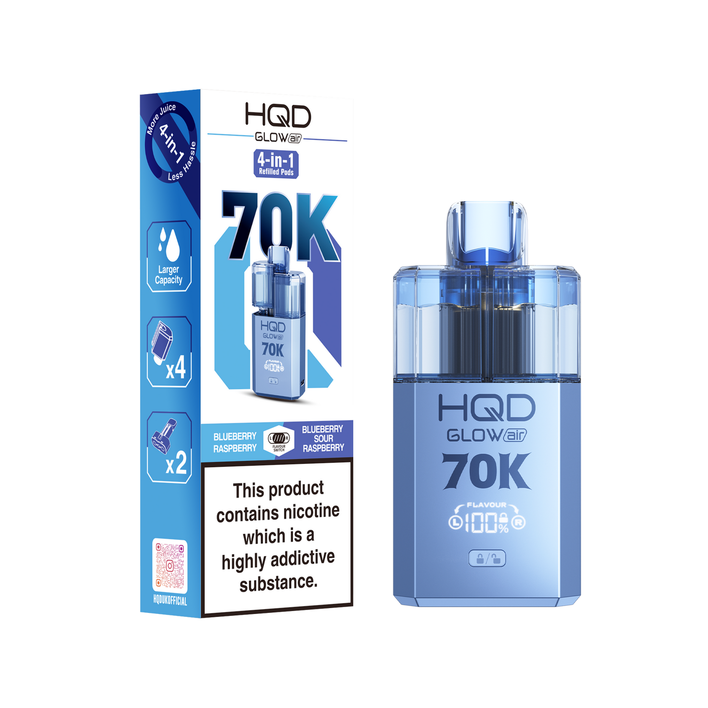 HQD GLOWAIR 70K - Blueberry Raspberry & Blueberry Sour Raspberry - 5 pack