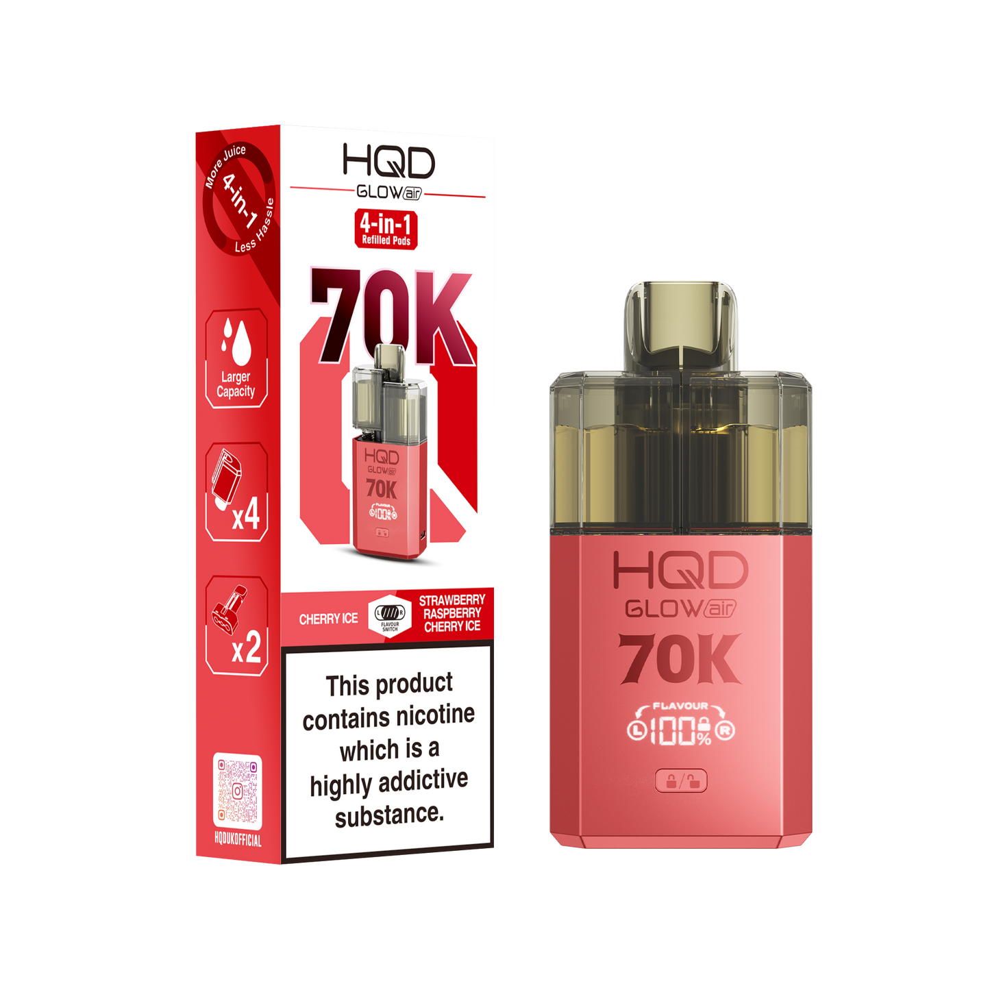 HQD GLOWAIR 70K - Cherry Ice & Strawberry Raspberry Cherry Ice - 5 pack