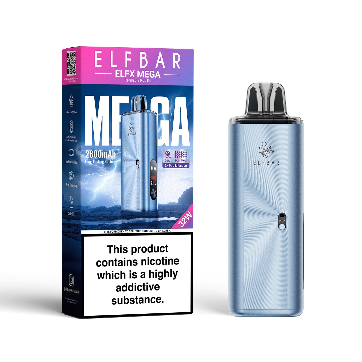 Elf Bar ELFX Mega Pod Kit - Cyan. Pack of 1