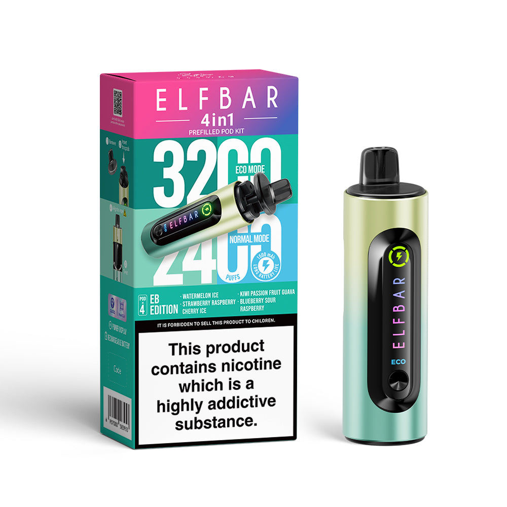Elf Bar 4 in 1 - EB Edition - Watermelon Ice - Strawberry Raspberry Cherry Ice - Blueberry Sour Raspberry - Kiwi Passion Fruit Guava - 5 pack