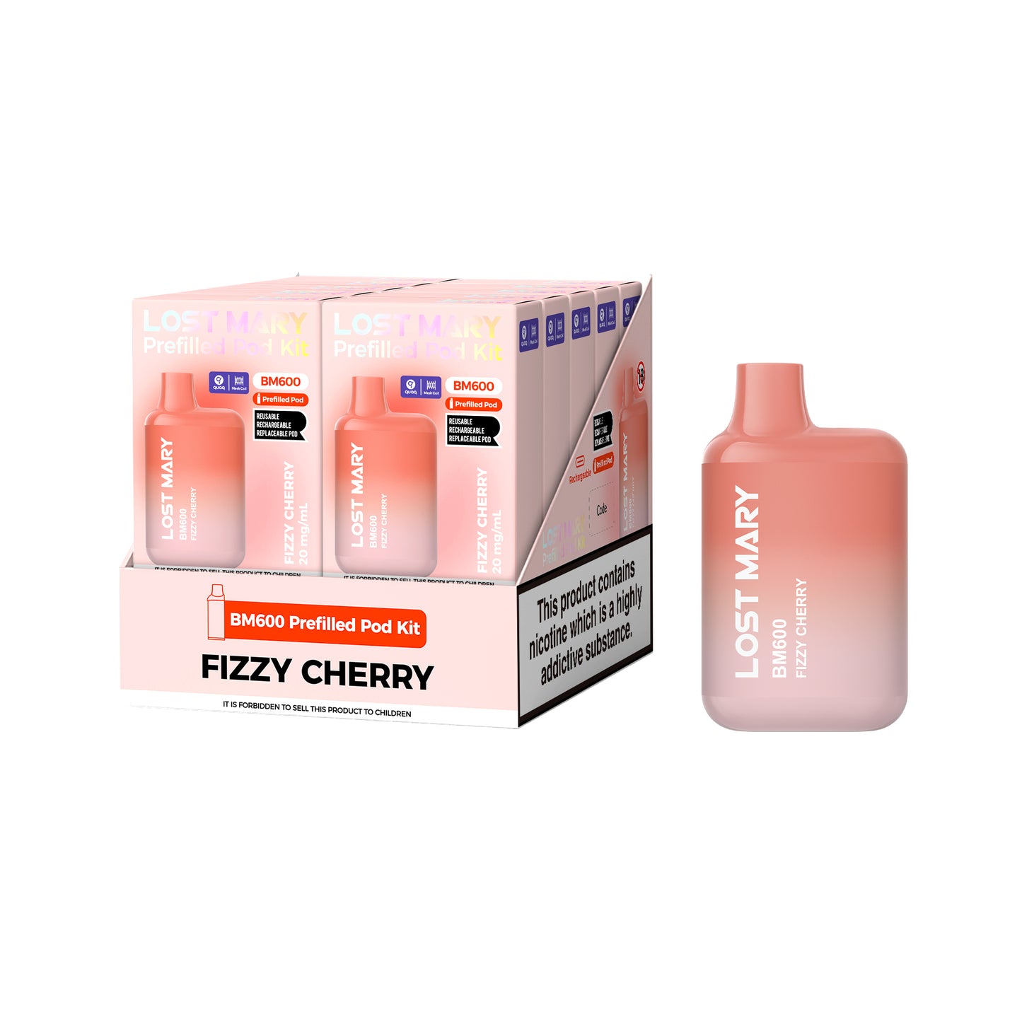 Lost Mary BM600 Fizzy Cherry Prefilled Pod Kit - 20mg - 10 pack