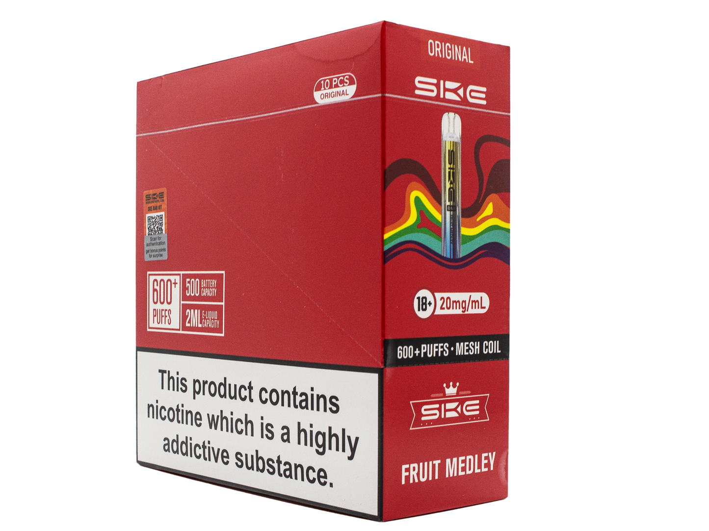 SKE Crystal BAR KIT 600 Prefilled - Fruit Medley - 10 PACK - RECHARGEABLE - REPLACEABLE PODS