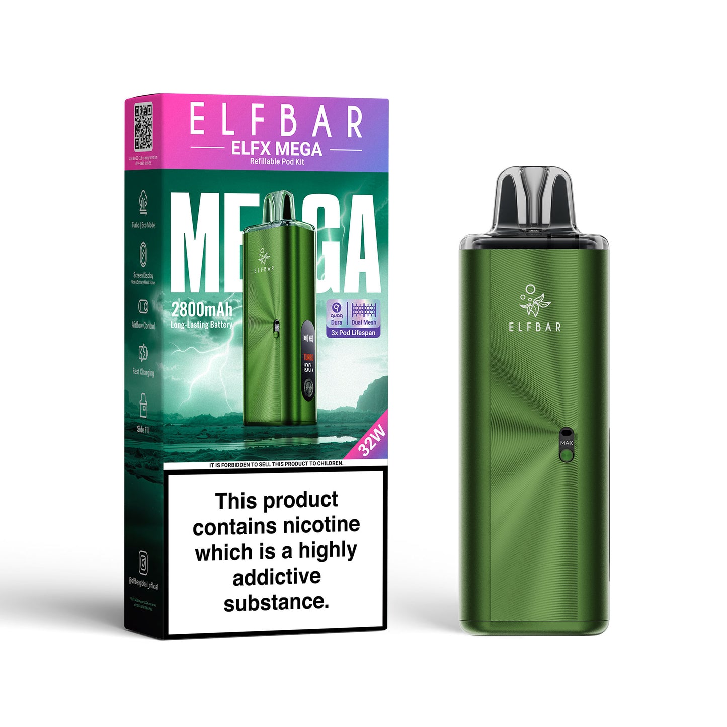 Elf Bar ELFX Mega Pod Kit - Green. Pack of 1