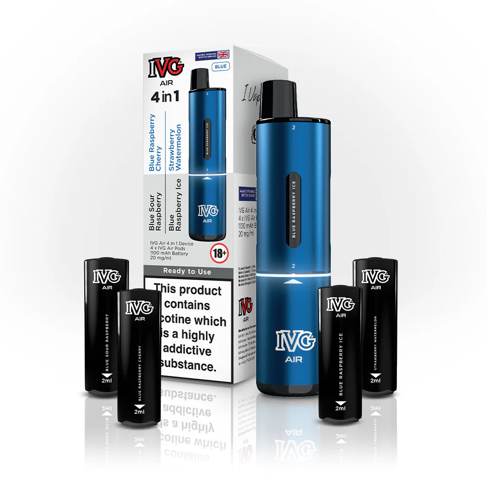 IVG Air 4 In 1 BLUE EDITION - Blue Sour Raspberry - Blue Raspberry Ice - Blue RaSpberry Cherry - Strawberry Watermelon - 5 PACK