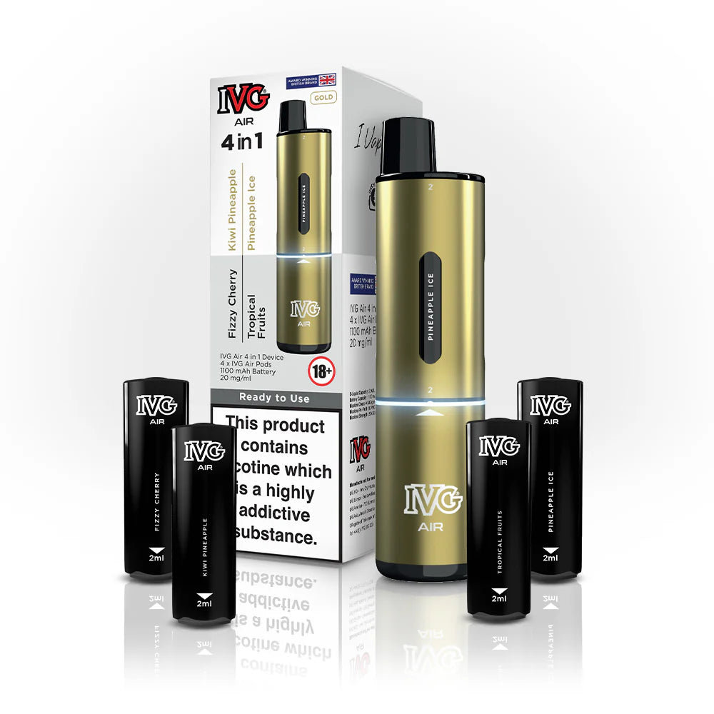 IVG Air 4 In 1 GOLD EDITION - Fizzy Cherry - Tropical Fruits - Kiwi Pineapple - Pineapple Ice 5 PACK