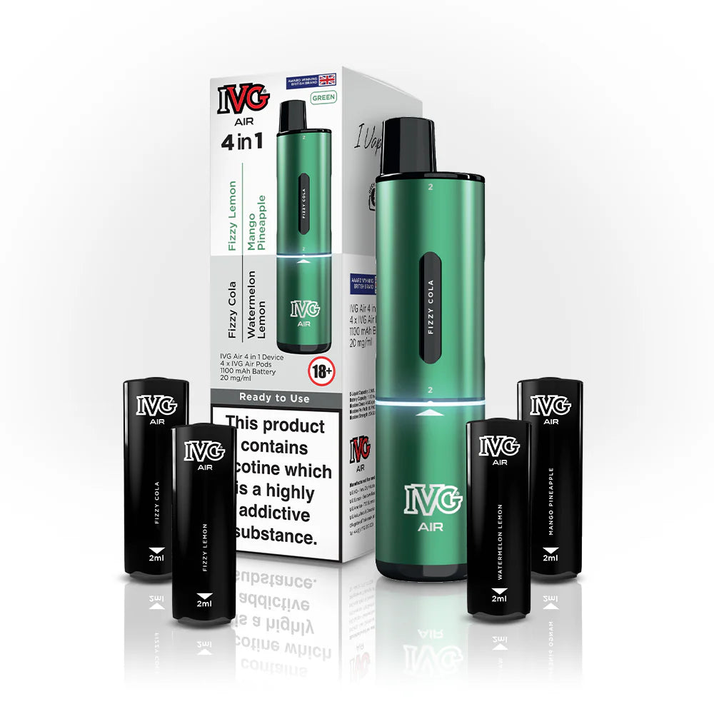 IVG Air 4 In 1 GREEN EDITION - Fizzy Cola - Watermelon Lemon - Fizzy Lemon - Mango Pineapple 5 PACK