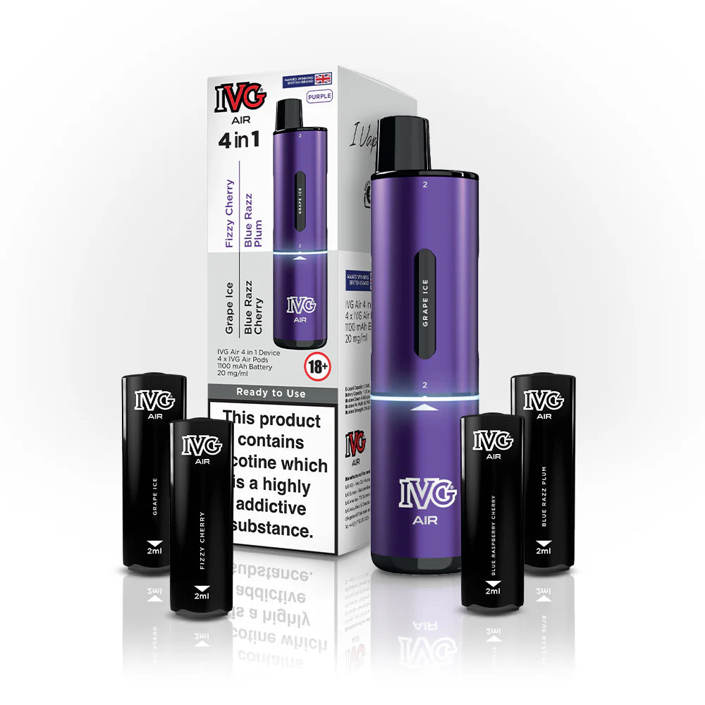 IVG Air 4 In Purple - Grape Ice - Blue Razz Cherry - Fizzy Cherry - Blue Razz Plum - 5 PACK