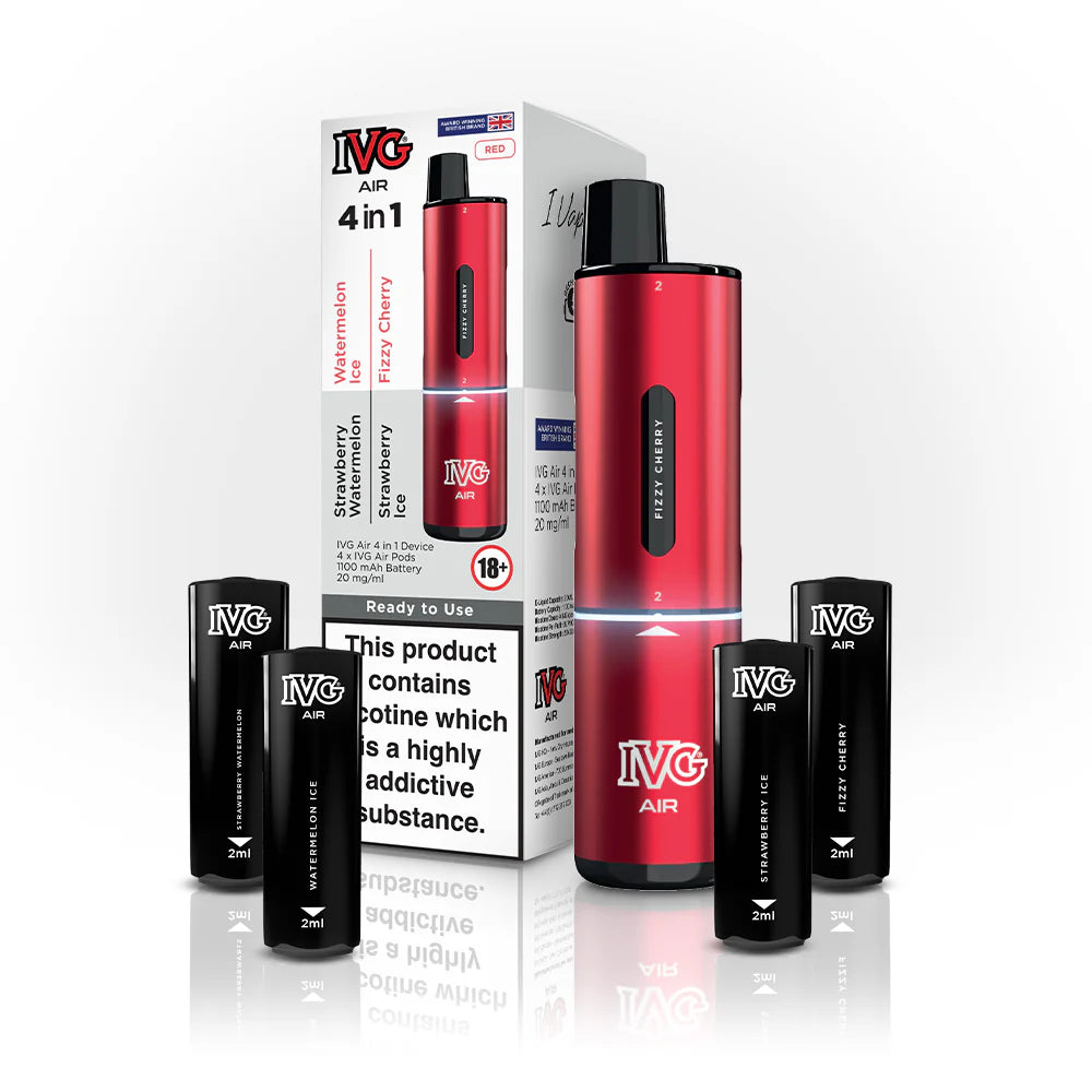 IVG Air 4 In 1 RED EDITION - Strawberry Watermelon - Strawberry Ice - Watermelon Ice - Fizzy Cherry - 5 PACK