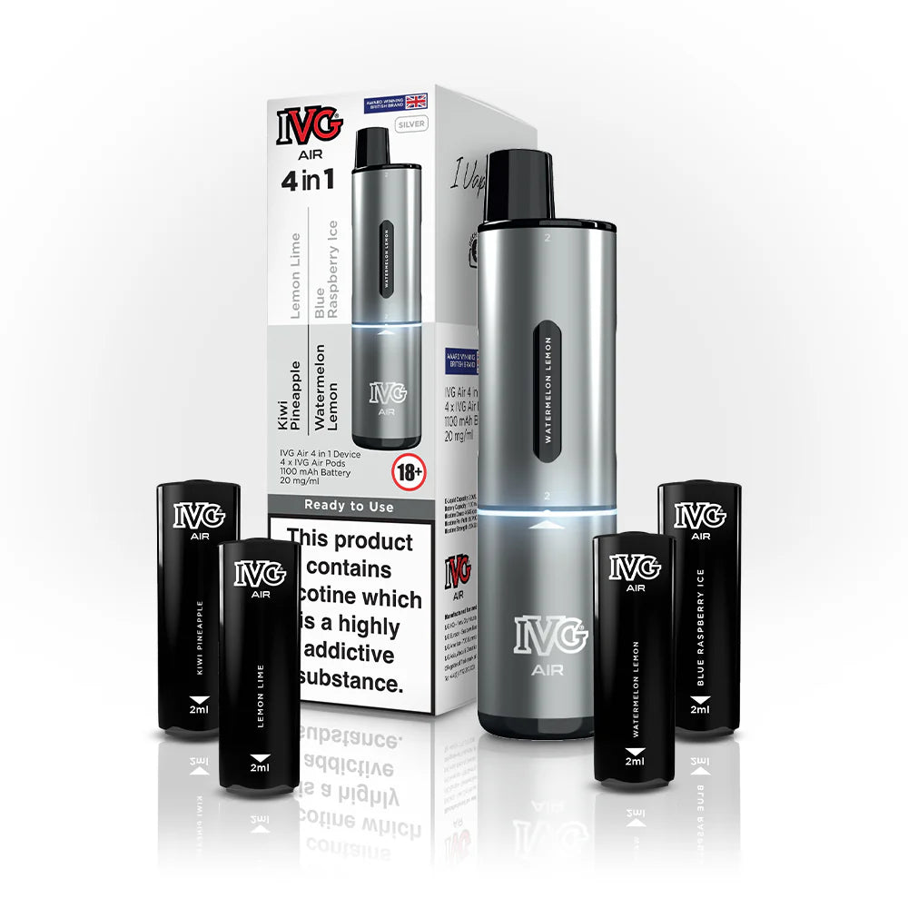 IVG Air 4 In 1 SILVER EDITION - Kiwi Pineapple - Watermelon Lemon - Lemon Lime - Blue Raspberry Ice - 5 PACK