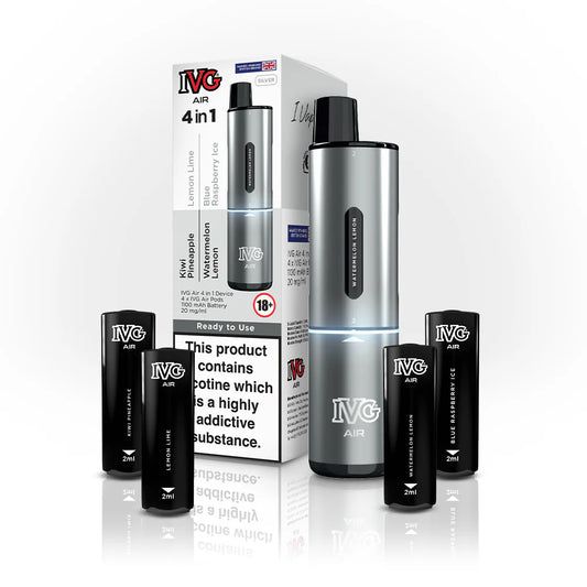 IVG Air 4 In 1 SILVER EDITION - Kiwi Pineapple - Watermelon Lemon - Lemon Lime - Blue Raspberry Ice - 5 PACK