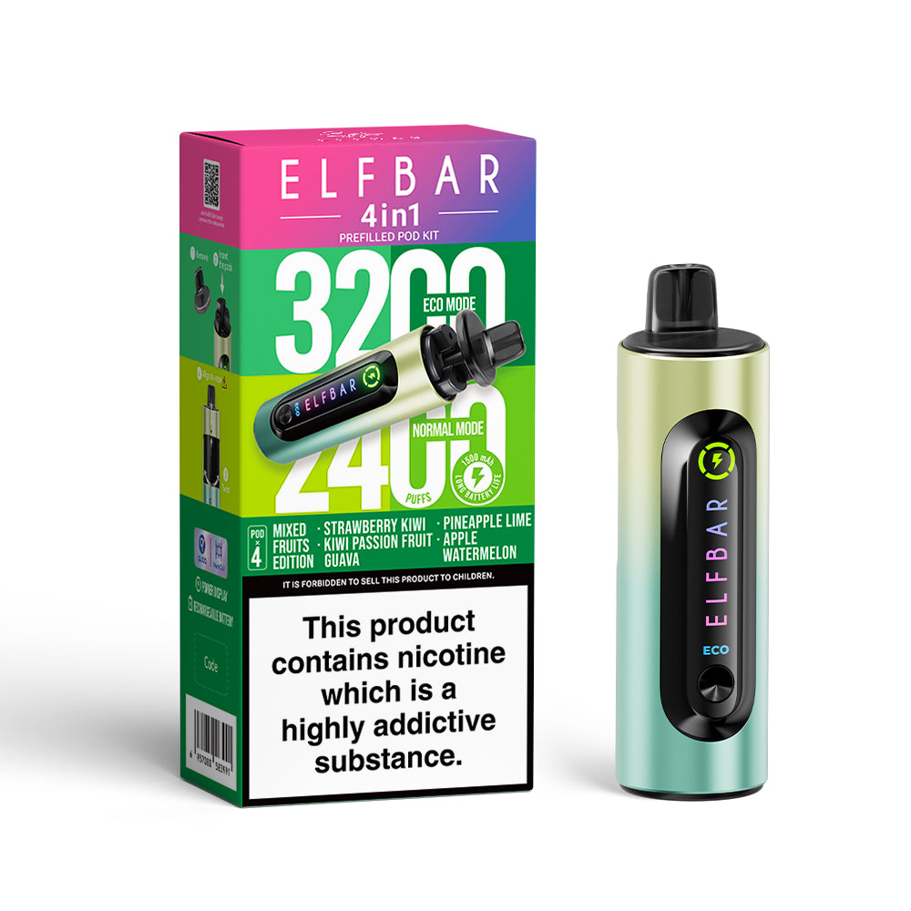 Elf Bar 4 in 1 - Mixed Fruits Edition - Kiwi Passion Fruit Guava - Apple Watermelon - Strawberry Kiwi - Pineapple Lime - 5 pack