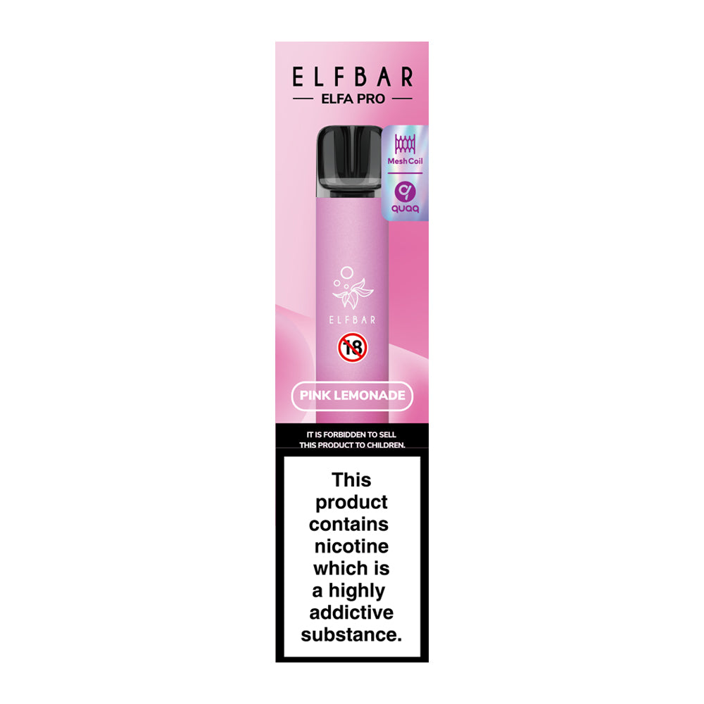 Rechargeable Elf Bar Pro pens. 10 Aurora Pink pens filled with Pink Lemonade. 10 pack