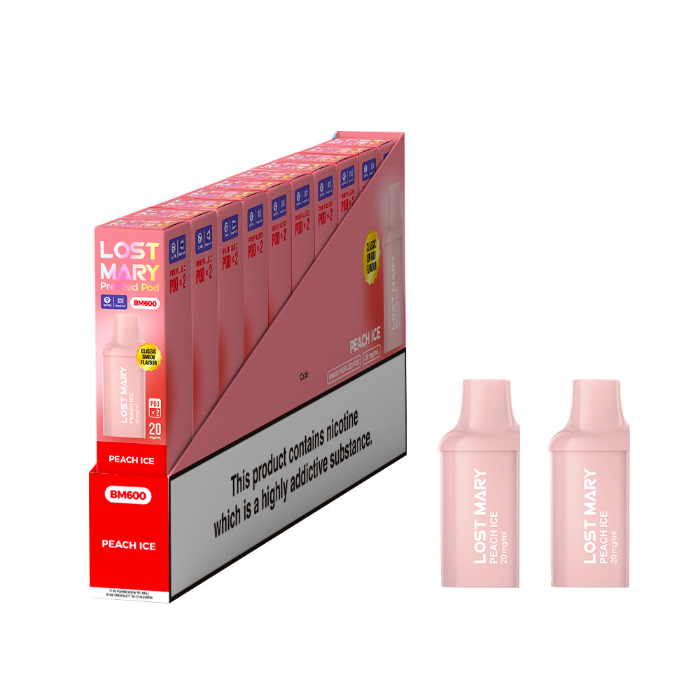 Lost Mary BM600 Prefilled Vape Pods -Peach Ice - 10 PACKS OF 2 PODS