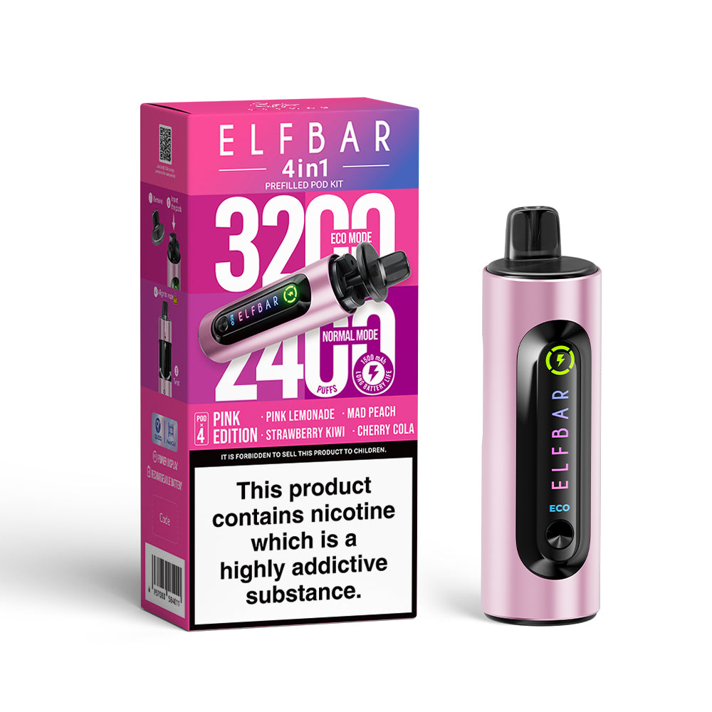 Elf Bar 4 in 1 - Pink Edition - Pink Lemonade - Strawberry Kiwi - Mad Peach - Cherry Cola - 5 pack