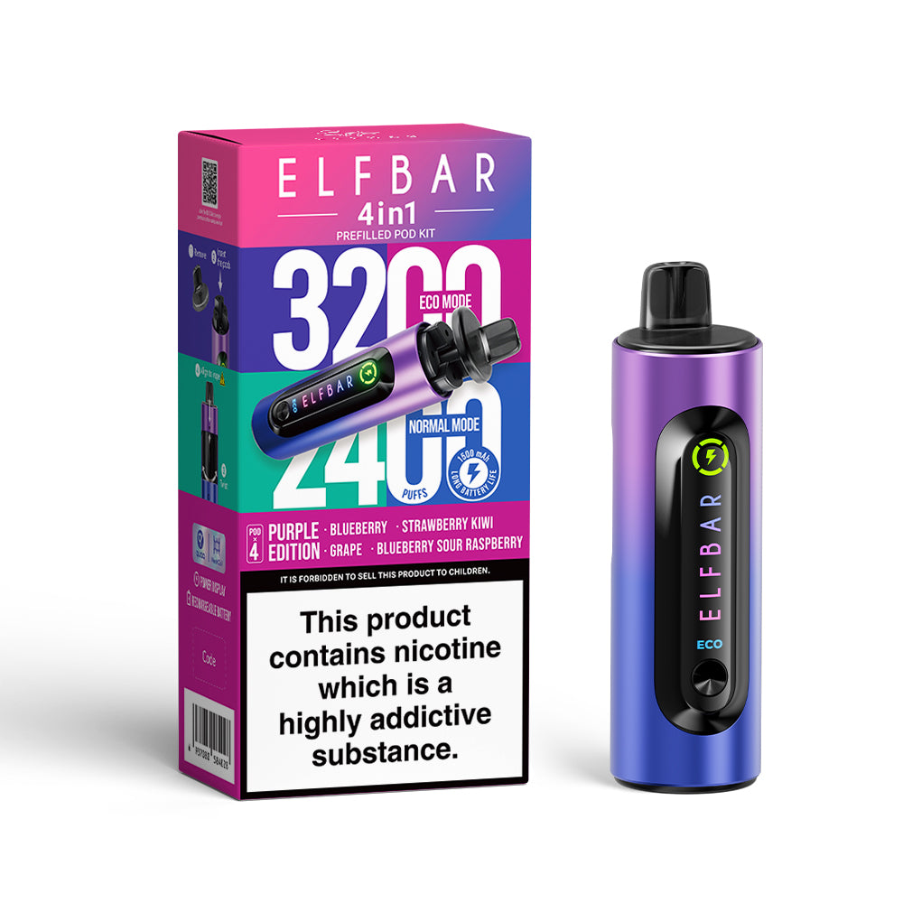 Elf Bar 4 in 1 - Purple Edition - Grape - Blueberry Sour Raspberry - Blueberry Strawberry Kiwi - 5 pack