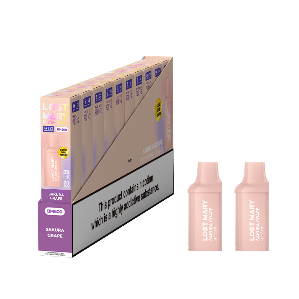Lost Mary BM600 Prefilled Vape Pods - Sakura Grape - 10 PACKS OF 2 PODS