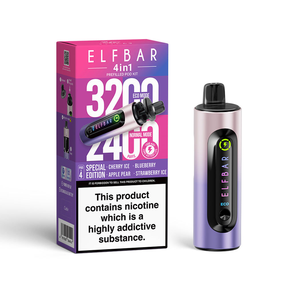 Elf Bar 4 in 1 - . Special Edition - Cherry Ice - Blueberry - Apple Pear- Strawberry Ice - 5 pack