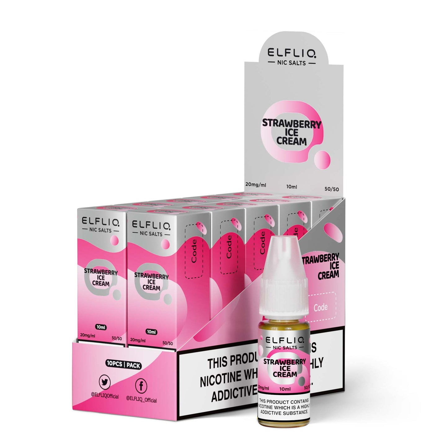 Elf Bar Elfliq Nic Salts / STRAWBERRY ICE 10 PACK - 10ml / 20mg