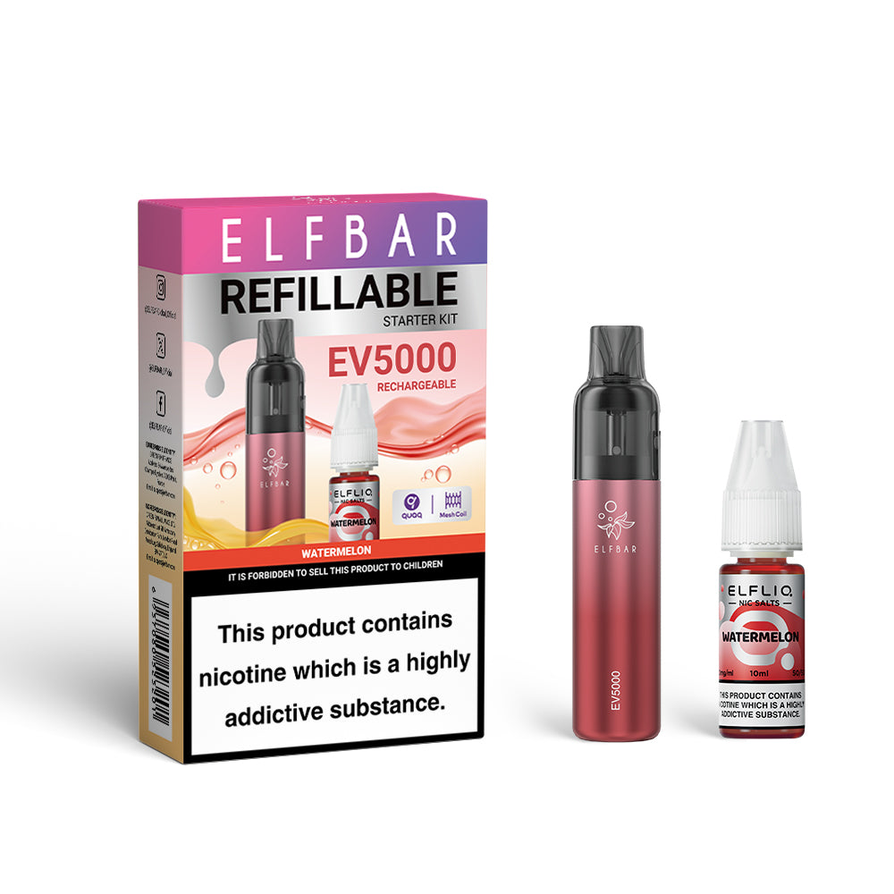 Elf Bar EV5000 Refillable Starter Kit Watermelon Flavour - 5 pack