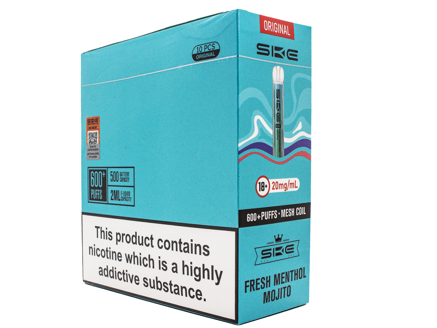 SKE Crystal BAR KIT 600 Prefilled - Menthol Mojito - 10 PACK - RECHARGEABLE - REPLACEABLE PODS