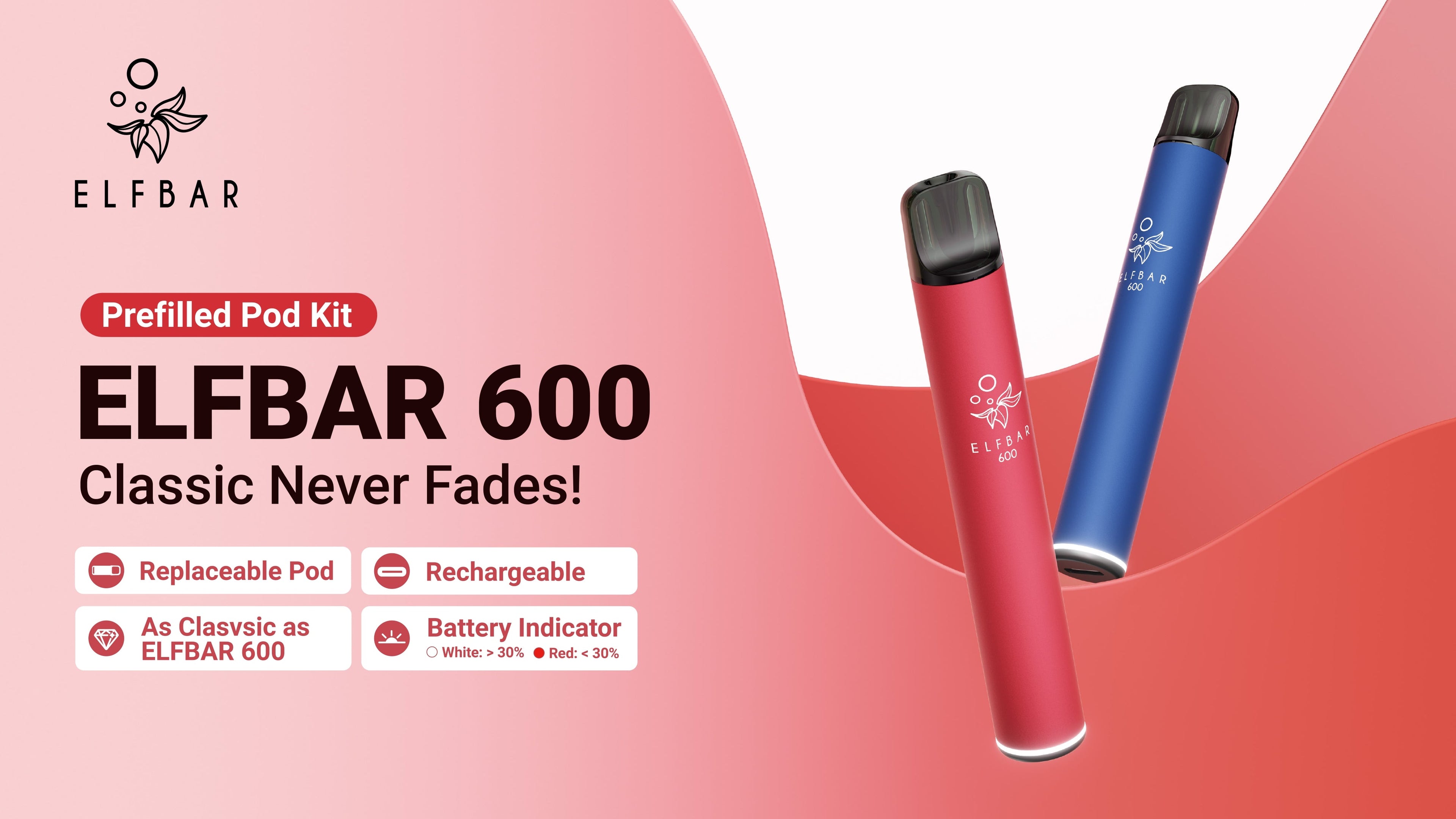 ELFBAR 600 PRE-FILLED POD VAPE KIT - REFILLABLE AND RECHARGEABLE