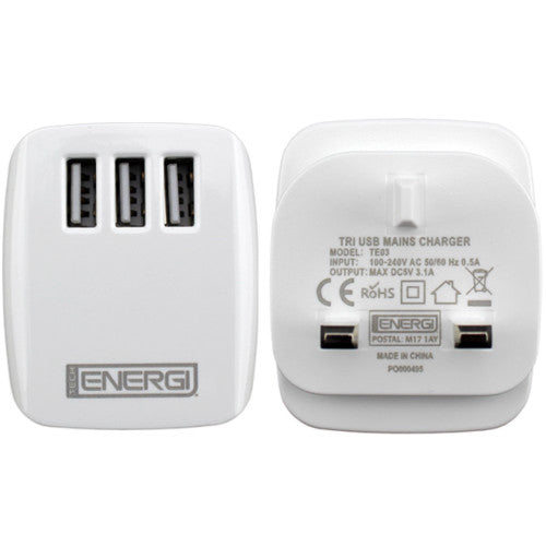 Phone Accessories - Triple USB Mains Charger 3.1Amp - White. Please note - these come loose and without packaging