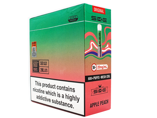 SKE Crystal BAR KIT 600 Prefilled - Apple Peach - 10 PACK - RECHARGEABLE - REPLACEABLE PODS