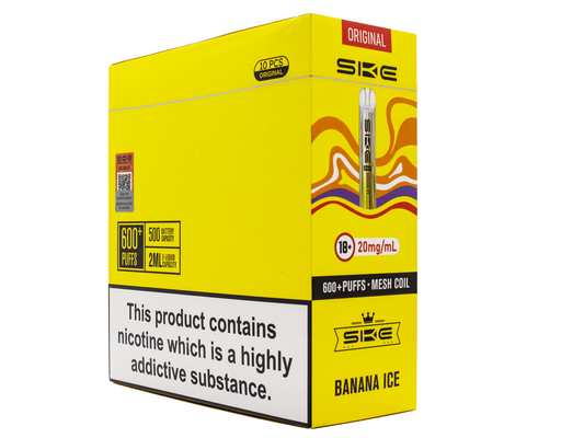 SKE Crystal BAR KIT 600 Prefilled - Banana Ice- 10 PACK - RECHARGEABLE - REPLACEABLE PODS