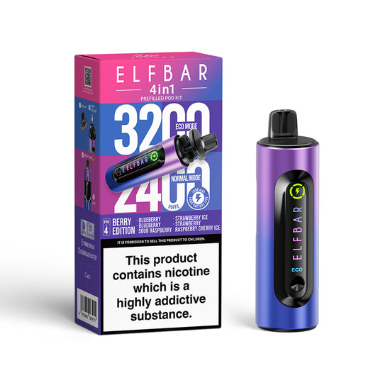 Elf Bar 4 in 1 Berry Edition - Blueberry - Blueberry Sour Raspberry - Strawberry Raspberry Cherry Ice - Strawberry Ice - up to 2400 puffs - 5 pack