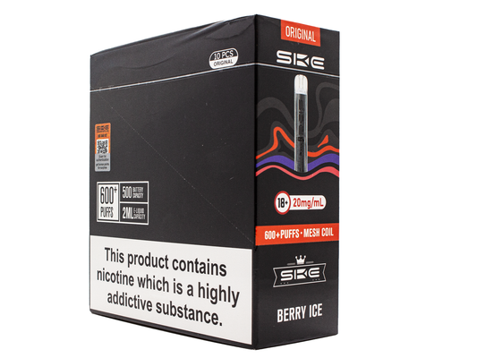 SKE Crystal BAR KIT 600 Prefilled - Berry Ice- 10 PACK - RECHARGEABLE - REPLACEABLE PODS