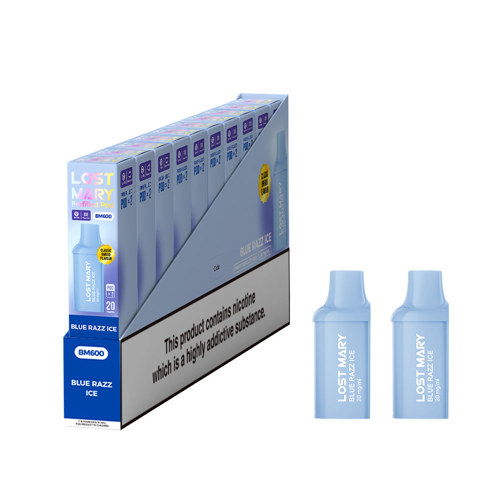 Lost Mary BM600 Prefilled Vape Pods - Blue Razz Ice - 10 PACKS OF 2 PODS