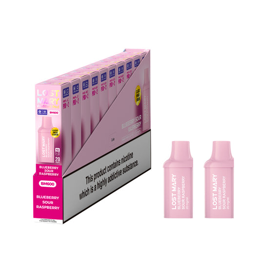 Lost Mary BM600 Prefilled Vape Pods -Blueberry Sour Raspberry  - 10 PACKS OF 2 PODS