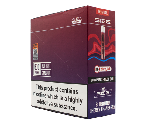 SKE Crystal BAR KIT 600 Prefilled - Blueberry Cherry Cranberry- 10 PACK - RECHARGEABLE - REPLACEABLE PODS