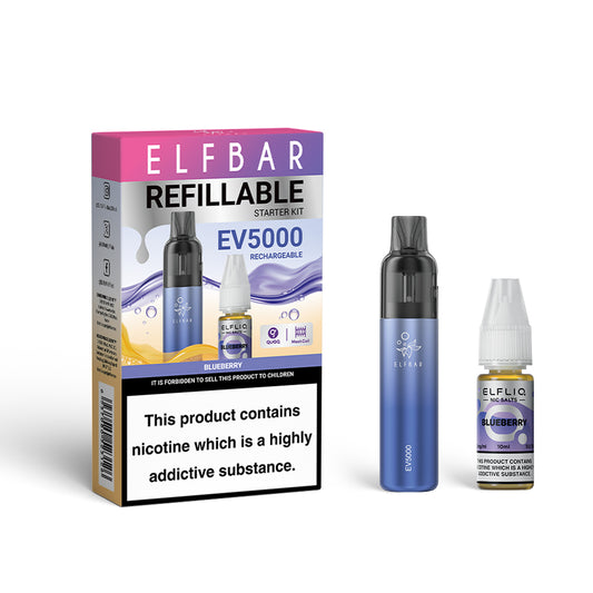 Elf Bar EV5000 Refillable Starter Kit Blueberry Flavour - 5 pack