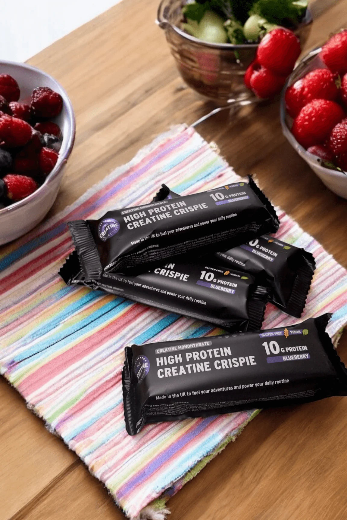 Handmade vegan protein bar with Blueberry crunch 5g creatine - 10 Pack Gluten-free, plant-based snack crafted in a family-run UK bakery.  Only 1.29 per bar - RRP 2.50