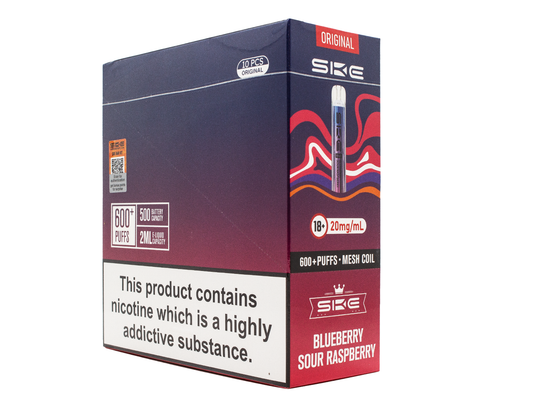 SKE Crystal BAR KIT 600 Prefilled - Blueberry Raspberry- 10 PACK - RECHARGEABLE - REPLACEABLE PODS