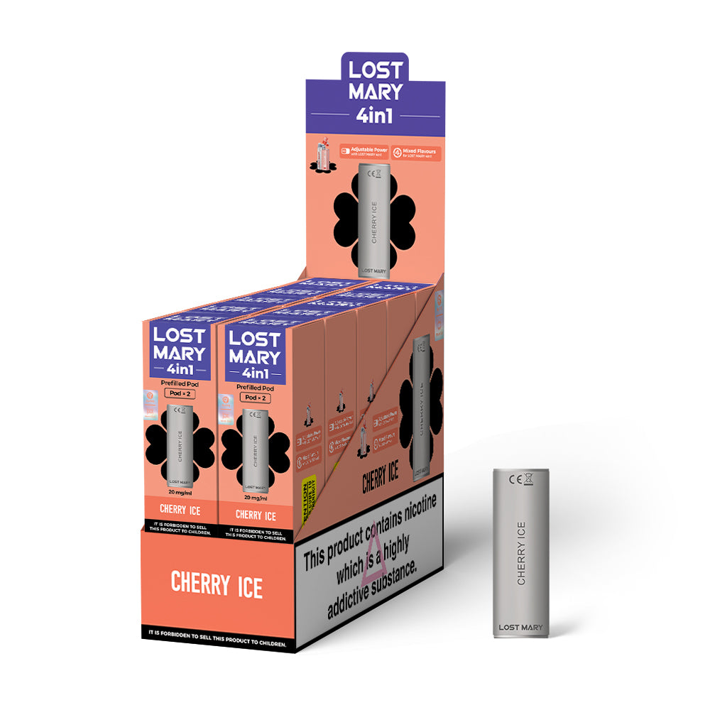 LOST MARY 4 IN 1 REPLACEMENT PREFILLED PODS - CHERRY ICE - 10PKS OF 2 PODS