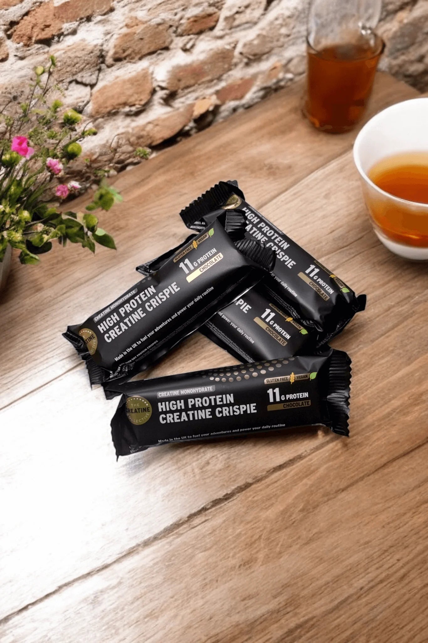 Handmade vegan protein bar with Chocolate crunch - 5g creatine -10 Pack. Gluten-free, plant-based snack crafted in a family-run UK bakery.  Only 1.29 per bar - RRP 2.50