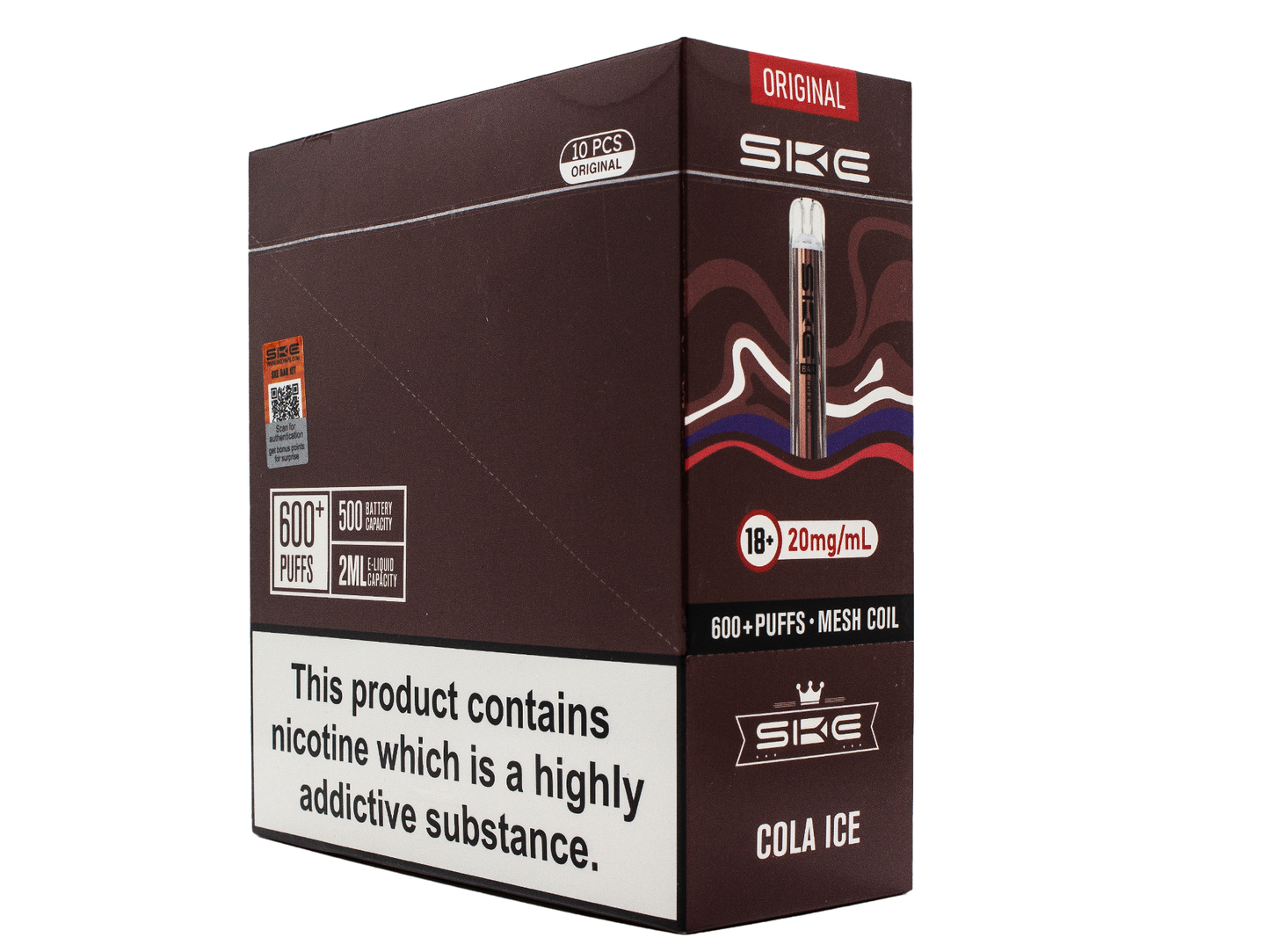 SKE Crystal BAR KIT 600 Prefilled - Cola Ice - 10 PACK - RECHARGEABLE - REPLACEABLE PODS
