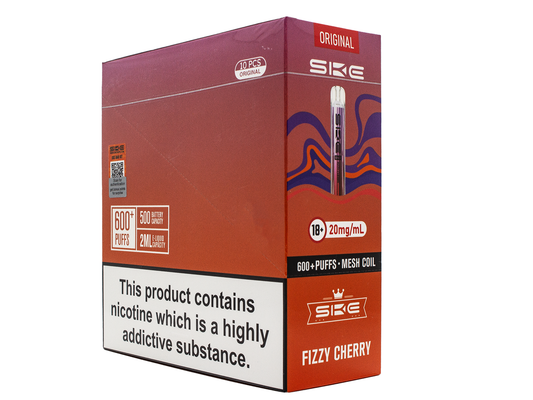 SKE Crystal BAR KIT 600 Prefilled - Fizzy Cherry- 10 PACK - RECHARGEABLE - REPLACEABLE PODS