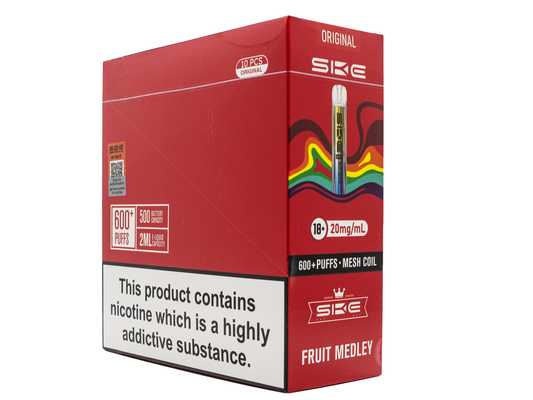 SKE Crystal BAR KIT 600 Prefilled - Fruit Medley - 10 PACK - RECHARGEABLE - REPLACEABLE PODS