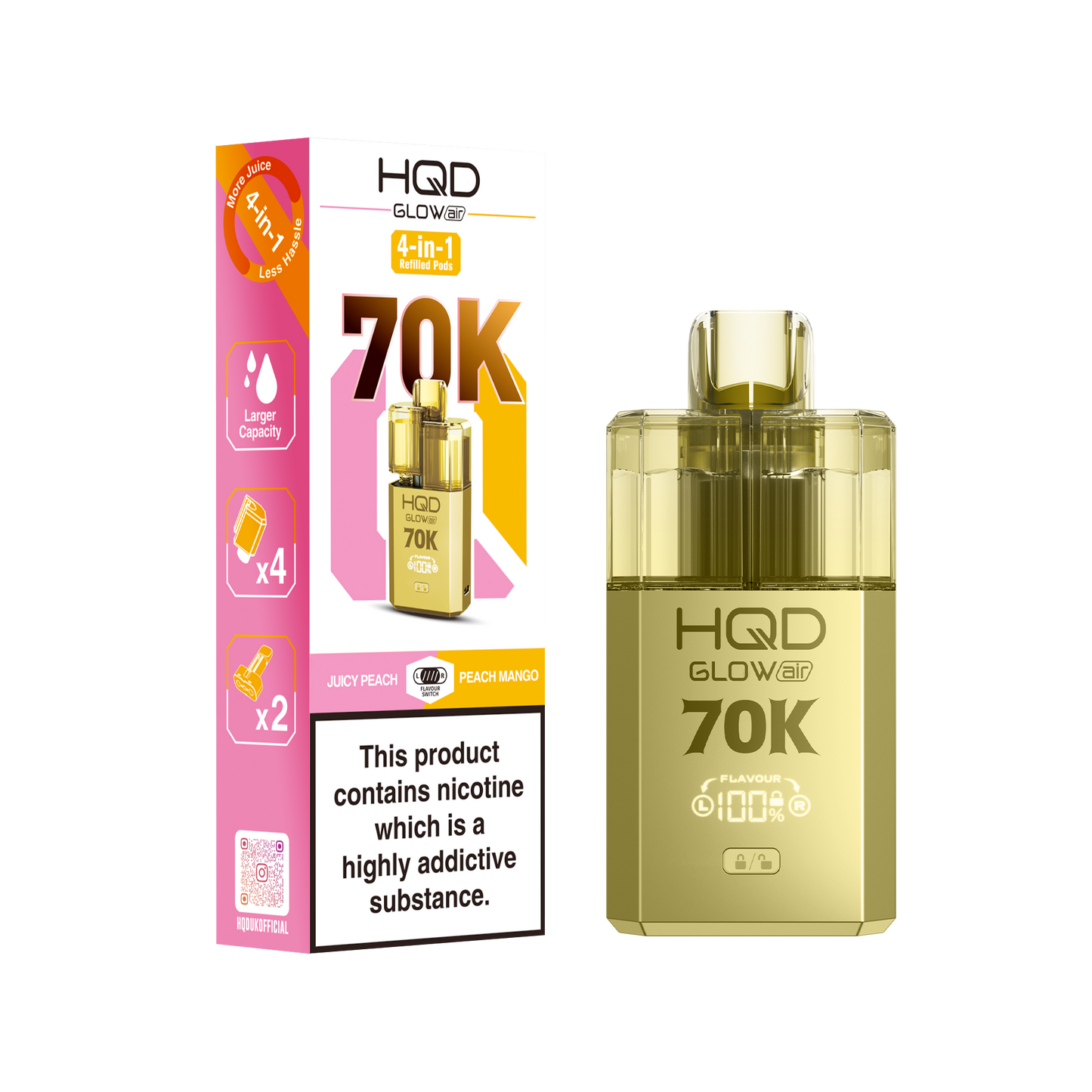 HQD GLOWAIR 70K - Juicy Peach & Peach Mango  - 5 pack