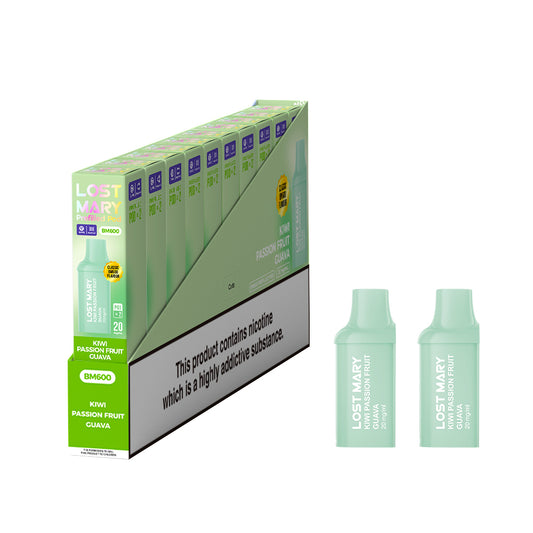 Lost Mary BM600 Prefilled Vape Pods - Kiwi Passion fruit Guava   - 10 PACKS OF 2 PODS