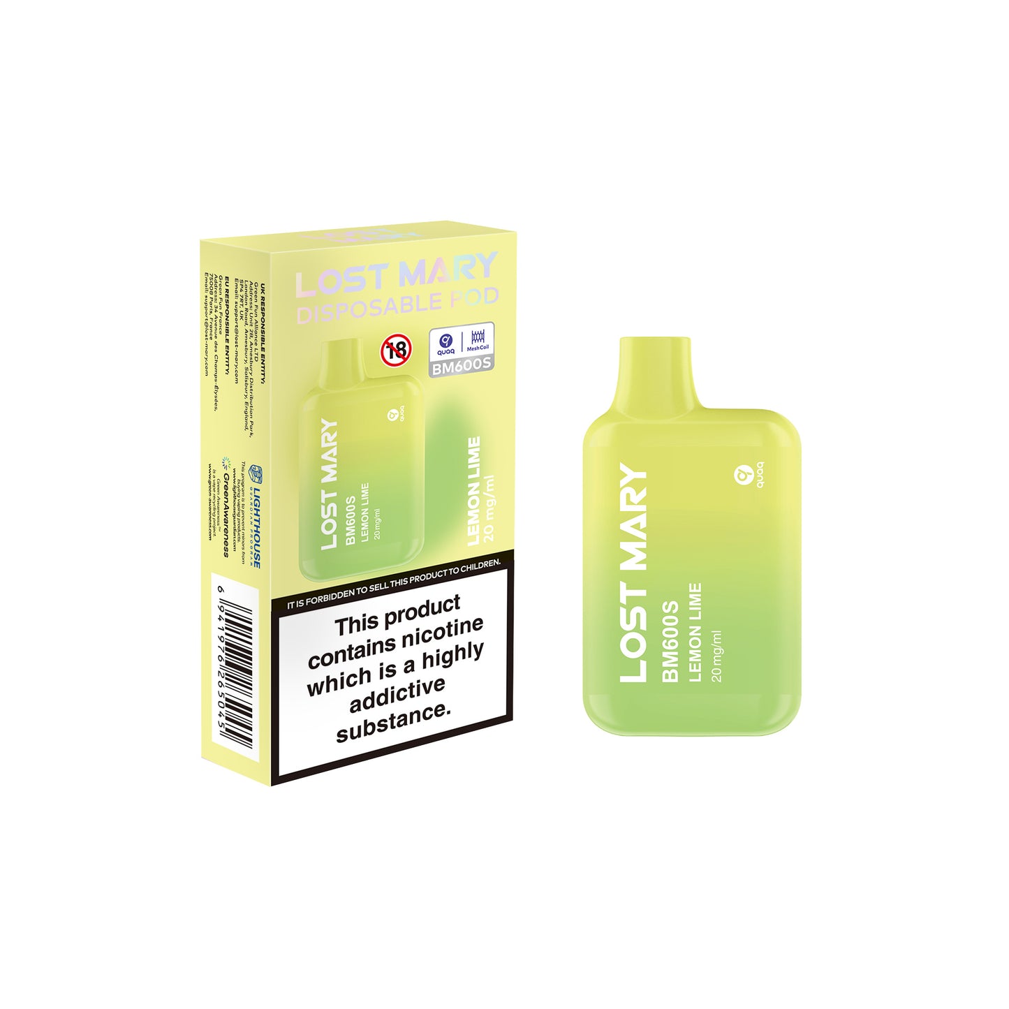 Lost Mary BM600S Lemon Lime Flavour - 10 pack