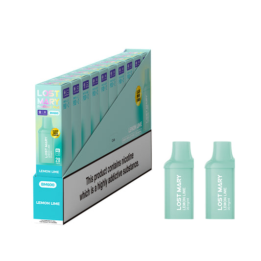 Lost Mary BM600 Prefilled Vape Pods - Lemon Lime   - 10 PACKS OF 2 PODS
