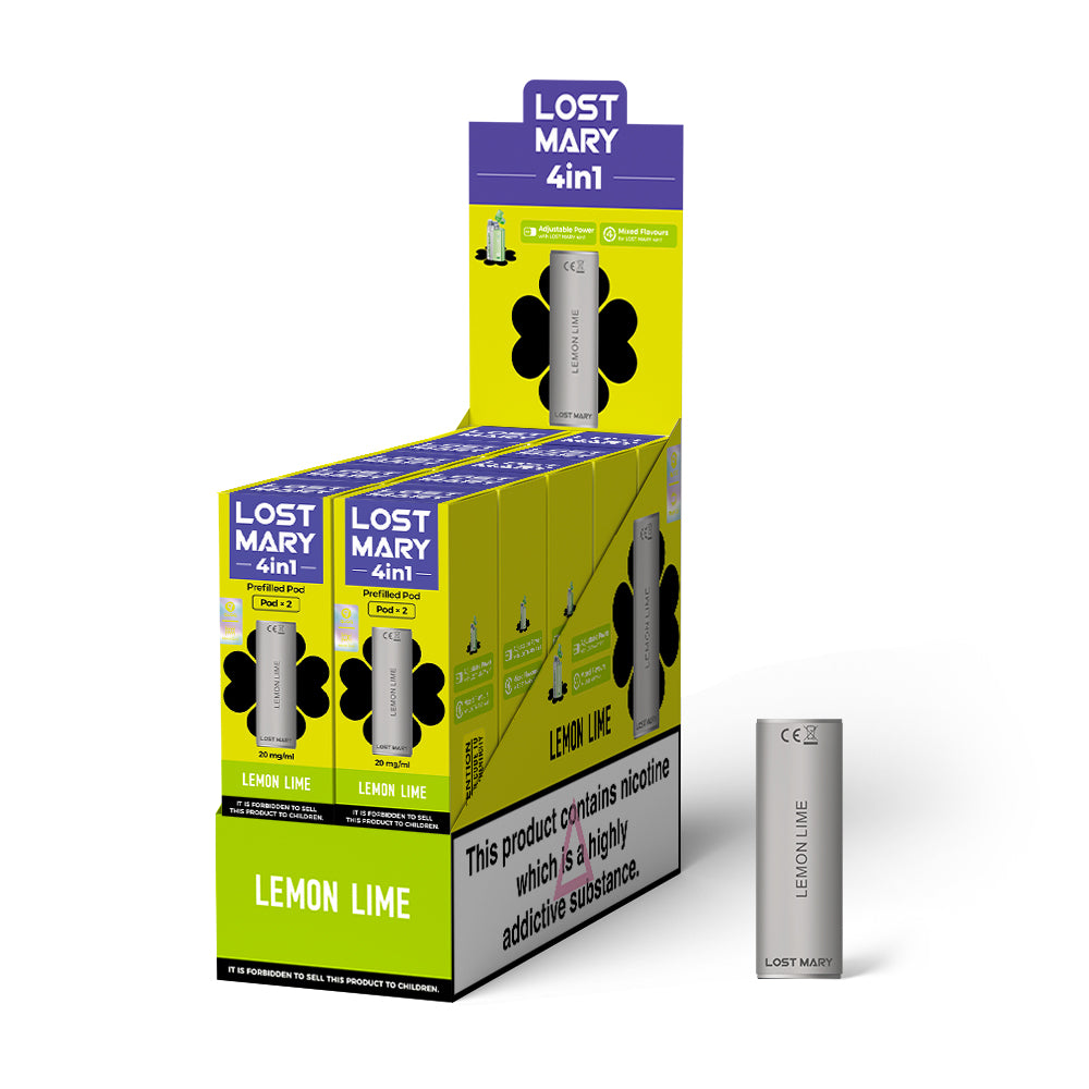 LOST MARY 4 IN 1 REPLACEMENT PREFILLED PODS - LEMON LIME - 10PKS OF 2 PODS