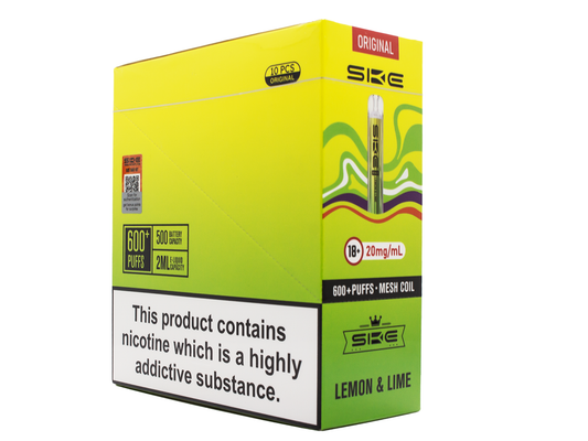 SKE Crystal BAR KIT 600 Prefilled - Lemon Lime - 10 PACK - RECHARGEABLE - REPLACEABLE PODS